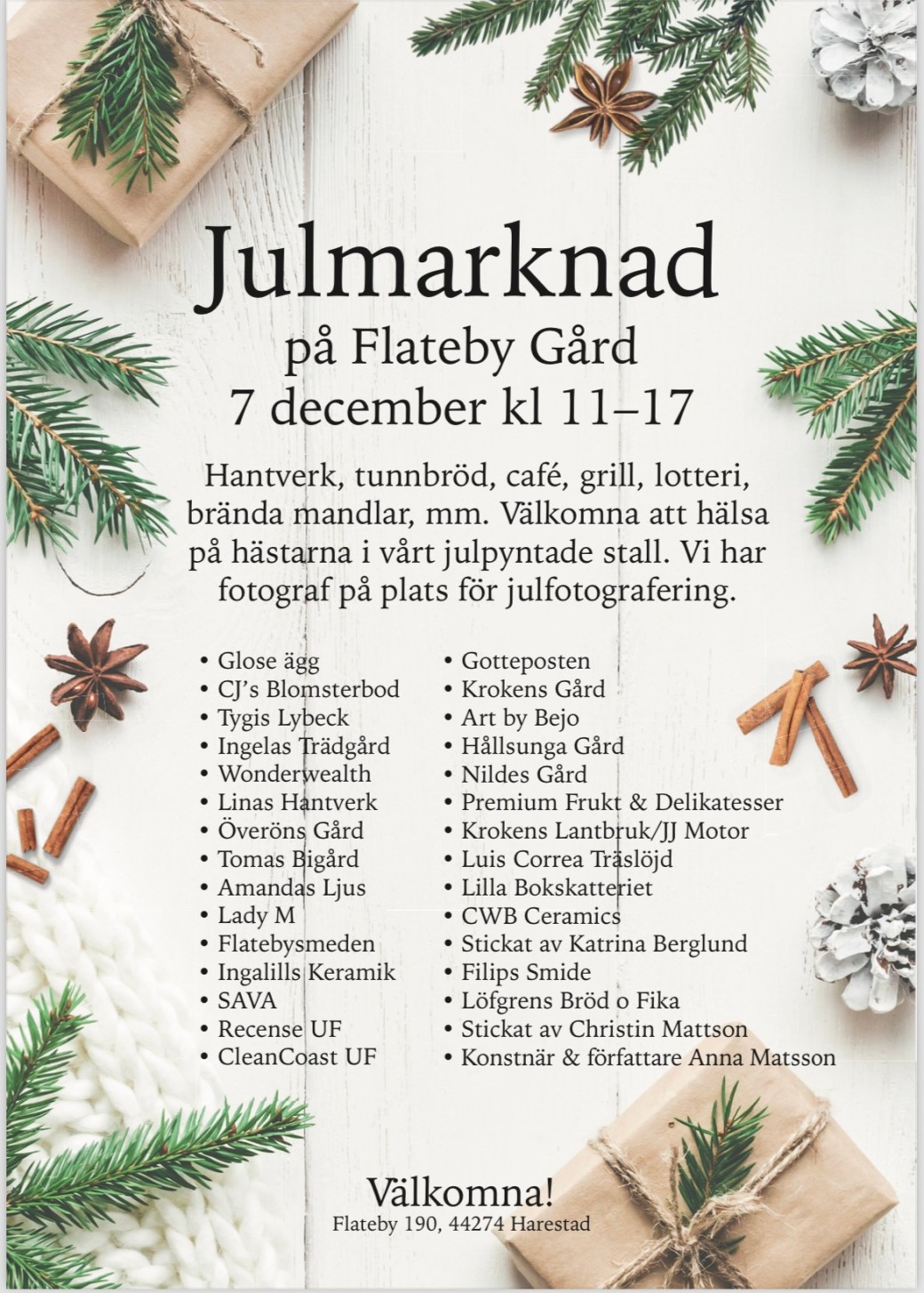 Julmarknad på Flateby Gård 7/12&nbsp;-2024